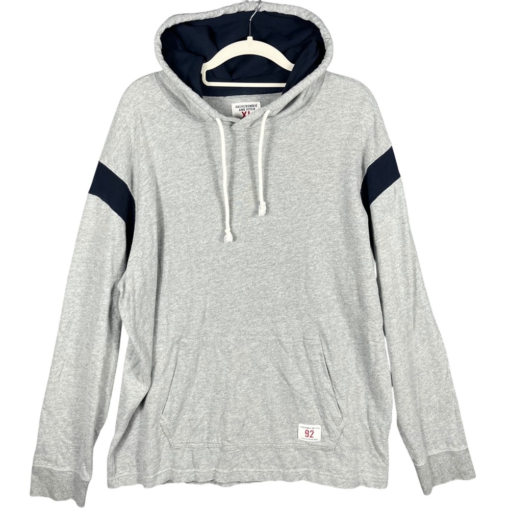 Abercrombie & Fitch Hooded T-Shirt Mens XL Gray Navy Stripe Athletic Tee